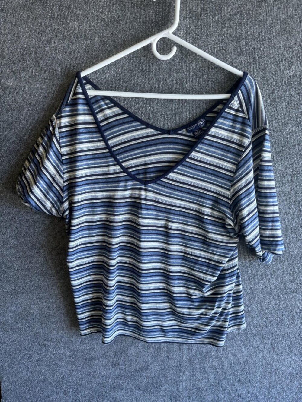Venezia Jeans Shirt Womens 18/20 Blue Striped V Neck Short Sleeve Plus Size